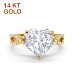 14K Gold Art Deco Heart Promise Twisted Shank Cubic Zirconia Wedding Ring