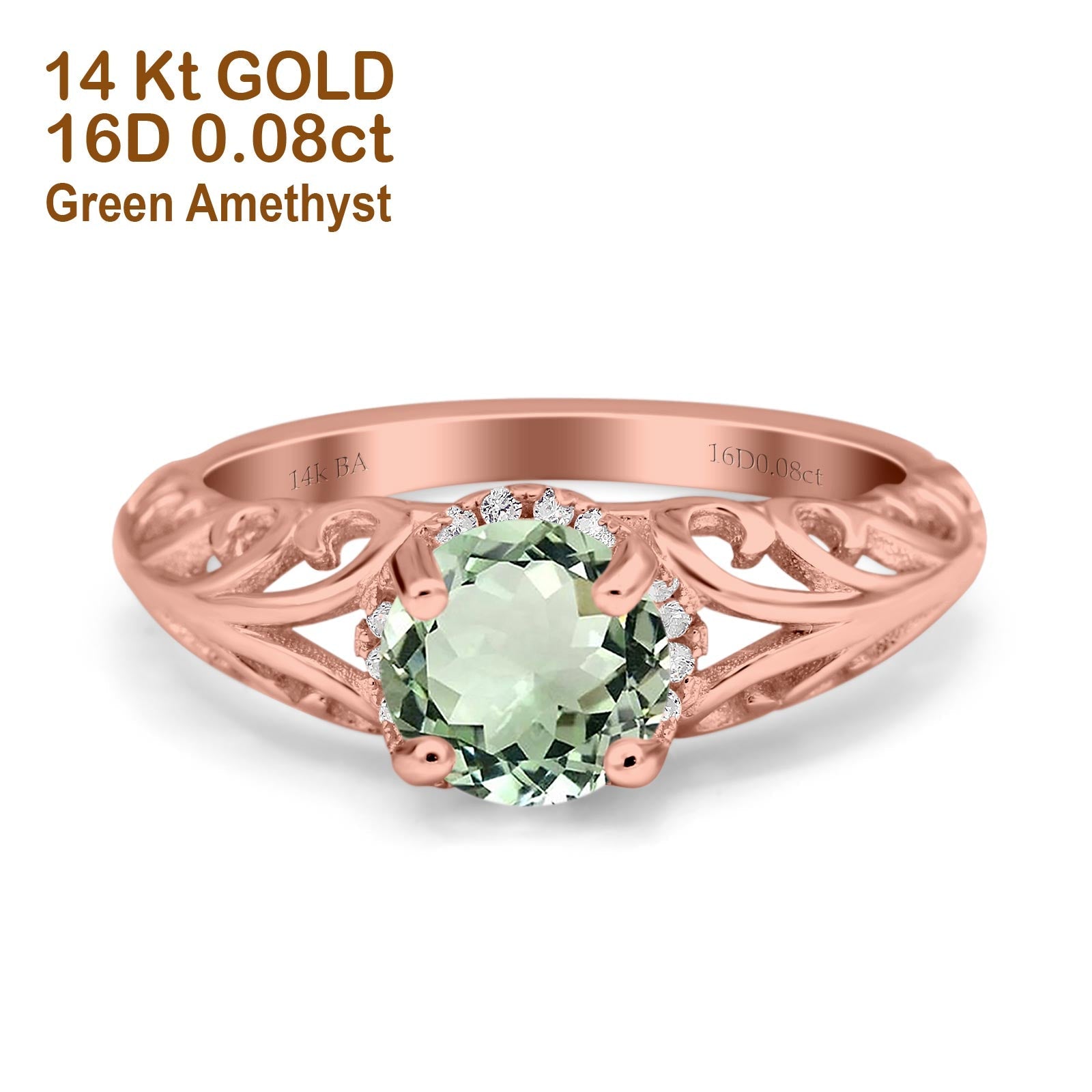14K Gold 1.11ct Round Art Deco Filigree 6.5mm G SI Diamond Engagement Wedding Ring