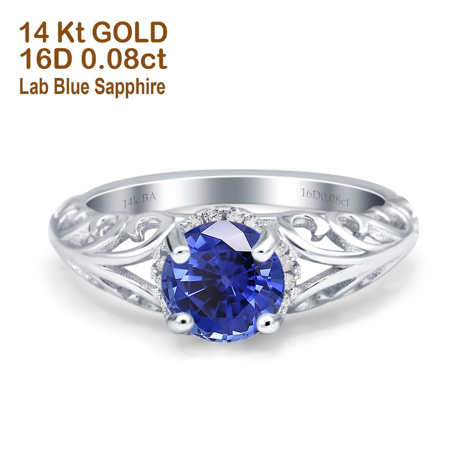 14K Gold 1.11ct Round Art Deco Filigree 6.5mm G SI Diamond Engagement Wedding Ring
