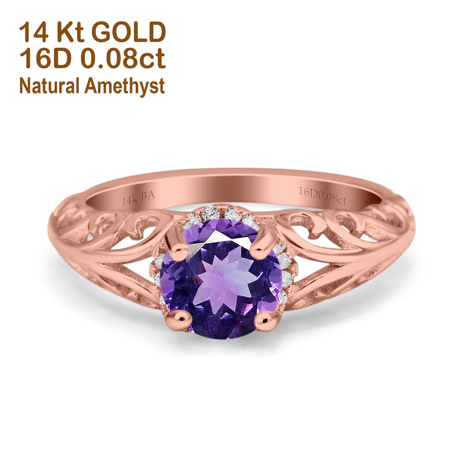 14K Gold 1.11ct Round Art Deco Filigree 6.5mm G SI Diamond Engagement Wedding Ring