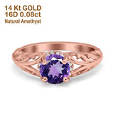 14K Gold 1.11ct Round Art Deco Filigree 6.5mm G SI Diamond Engagement Wedding Ring