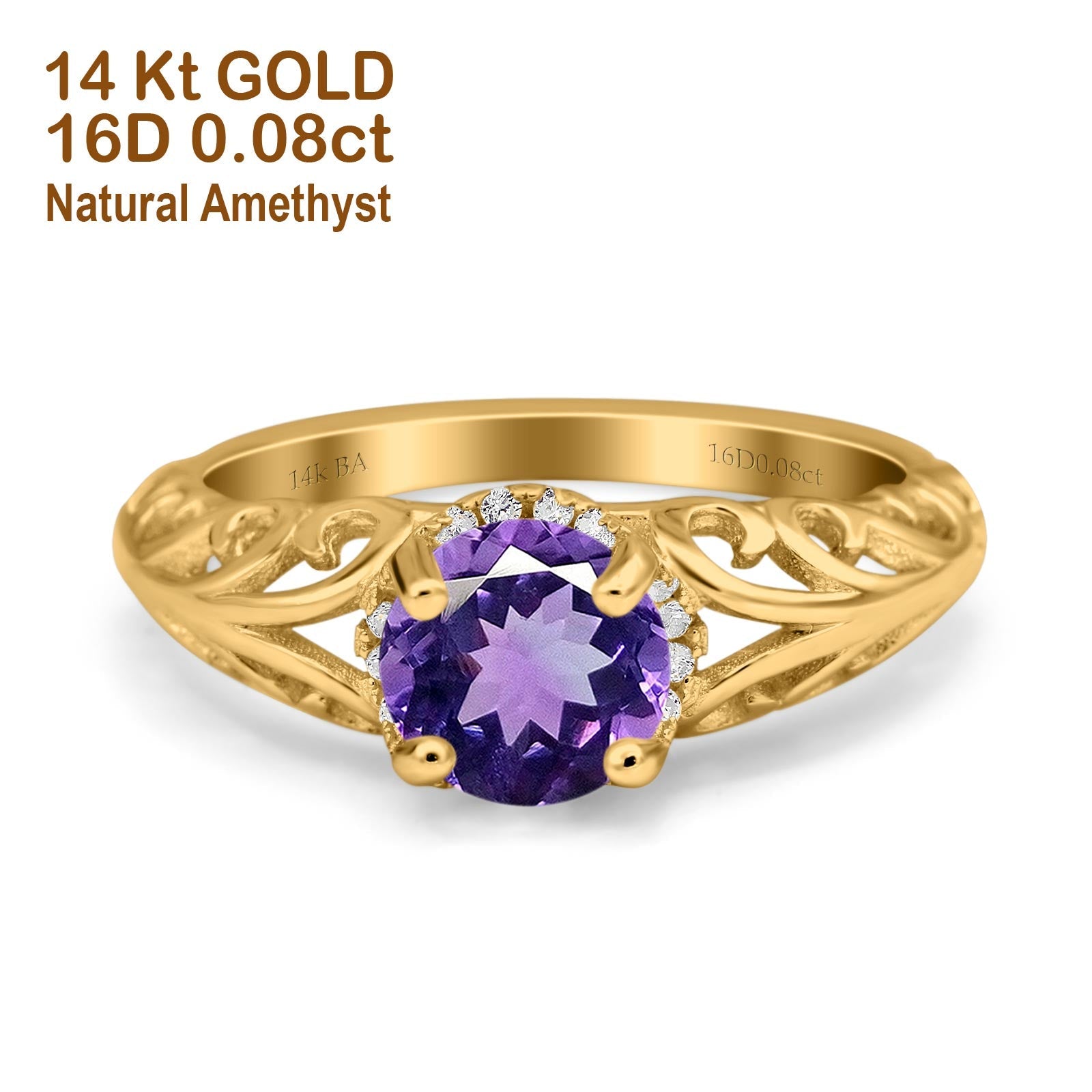 14K Gold 1.11ct Round Art Deco Filigree 6.5mm G SI Diamond Engagement Wedding Ring