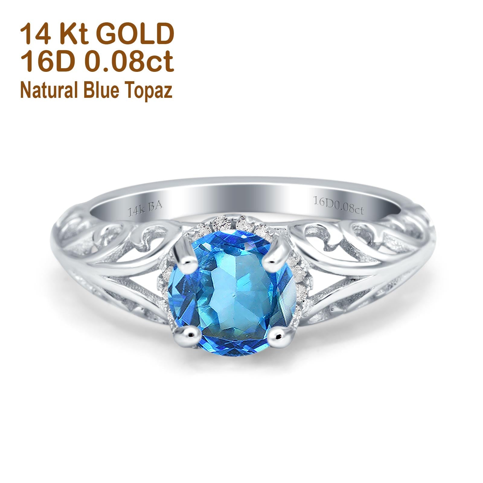 14K Gold 1.11ct Round Art Deco Filigree 6.5mm G SI Diamond Engagement Wedding Ring