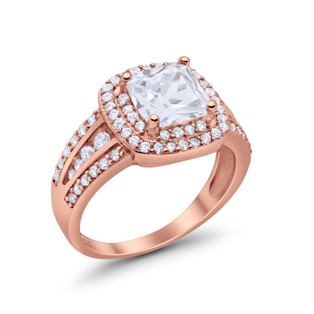 Halo Art Deco Wedding Ring Simulated Cubic Zirconia 925 Sterling Silver