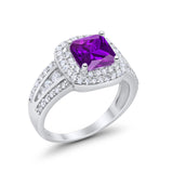Halo Art Deco Wedding Ring Simulated Cubic Zirconia 925 Sterling Silver