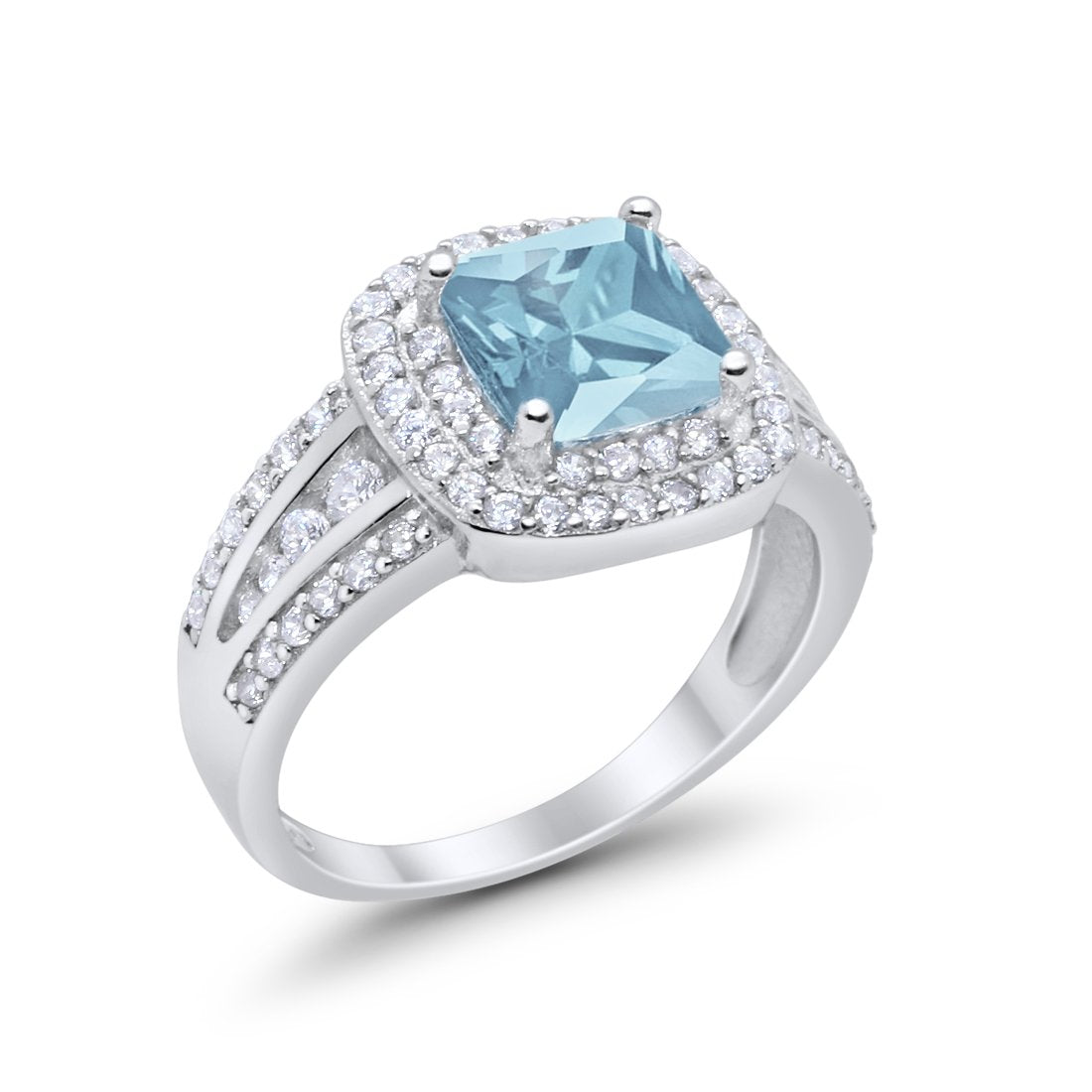 Halo Art Deco Wedding Ring Simulated Cubic Zirconia 925 Sterling Silver