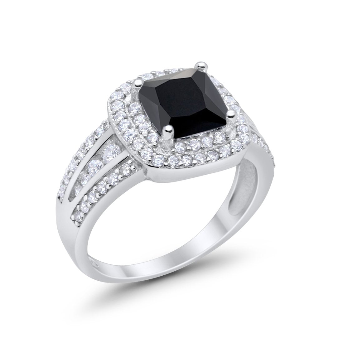 Halo Art Deco Wedding Ring Simulated Cubic Zirconia 925 Sterling Silver