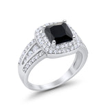 Halo Art Deco Wedding Ring Simulated Cubic Zirconia 925 Sterling Silver