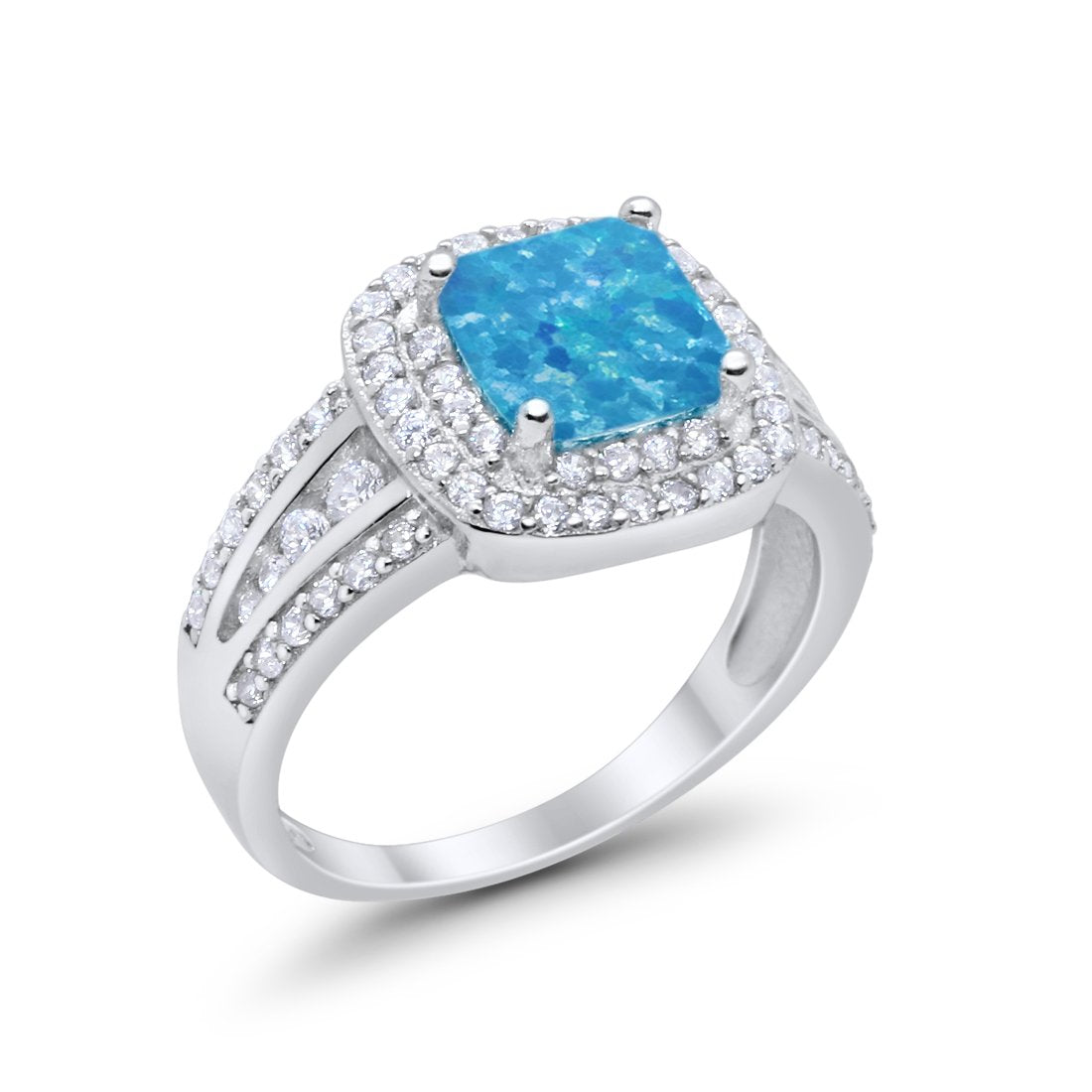 Halo Art Deco Wedding Ring Simulated Cubic Zirconia 925 Sterling Silver