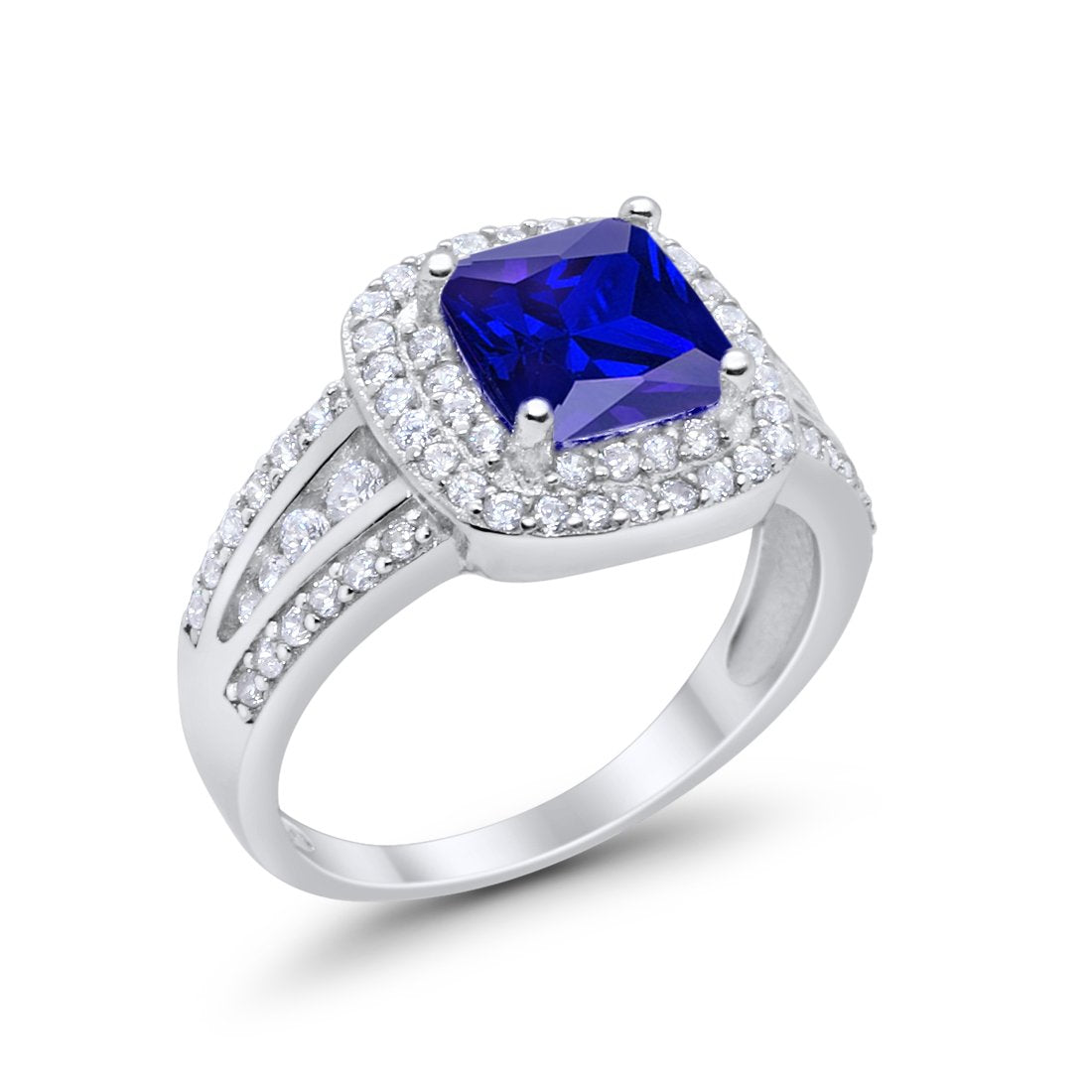 Halo Art Deco Wedding Ring Simulated Cubic Zirconia 925 Sterling Silver