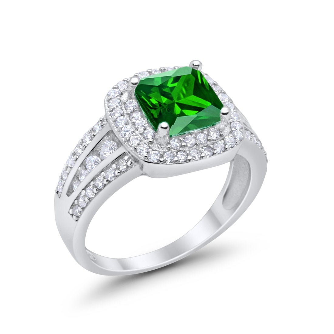 Halo Art Deco Wedding Ring Simulated Cubic Zirconia 925 Sterling Silver