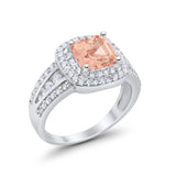 Halo Art Deco Wedding Ring Simulated Cubic Zirconia 925 Sterling Silver