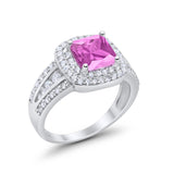 Halo Art Deco Wedding Ring Simulated Cubic Zirconia 925 Sterling Silver