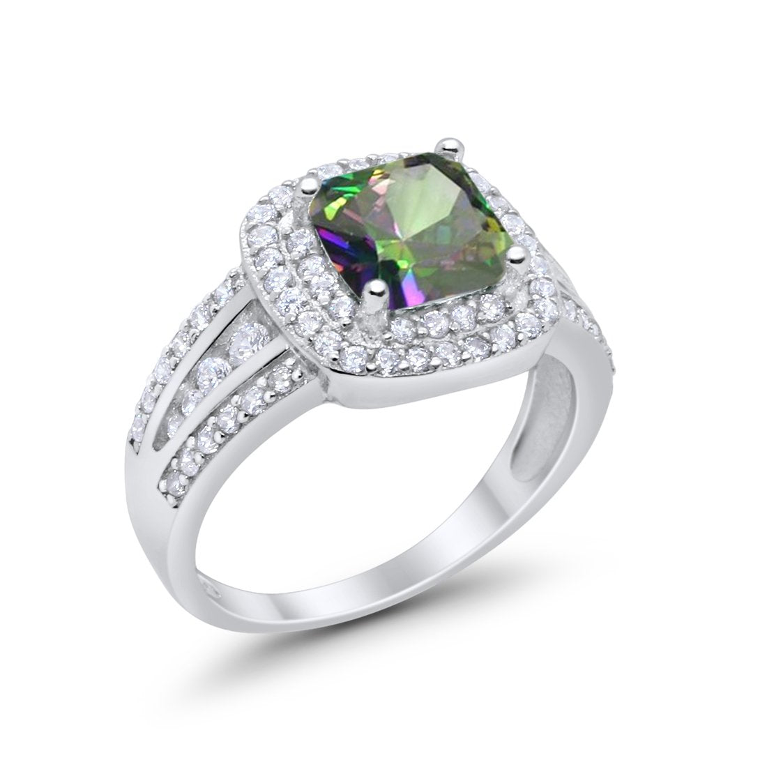 Halo Art Deco Wedding Ring Simulated Cubic Zirconia 925 Sterling Silver