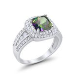 Halo Art Deco Wedding Ring Simulated Cubic Zirconia 925 Sterling Silver