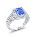 Halo Art Deco Wedding Ring Simulated Cubic Zirconia 925 Sterling Silver