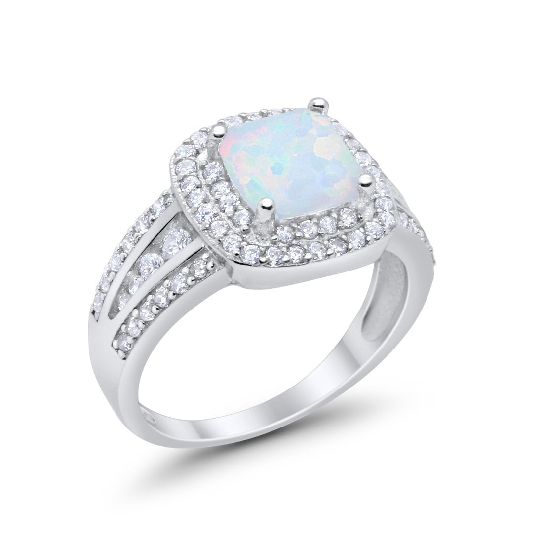 Halo Art Deco Wedding Ring Simulated Cubic Zirconia 925 Sterling Silver
