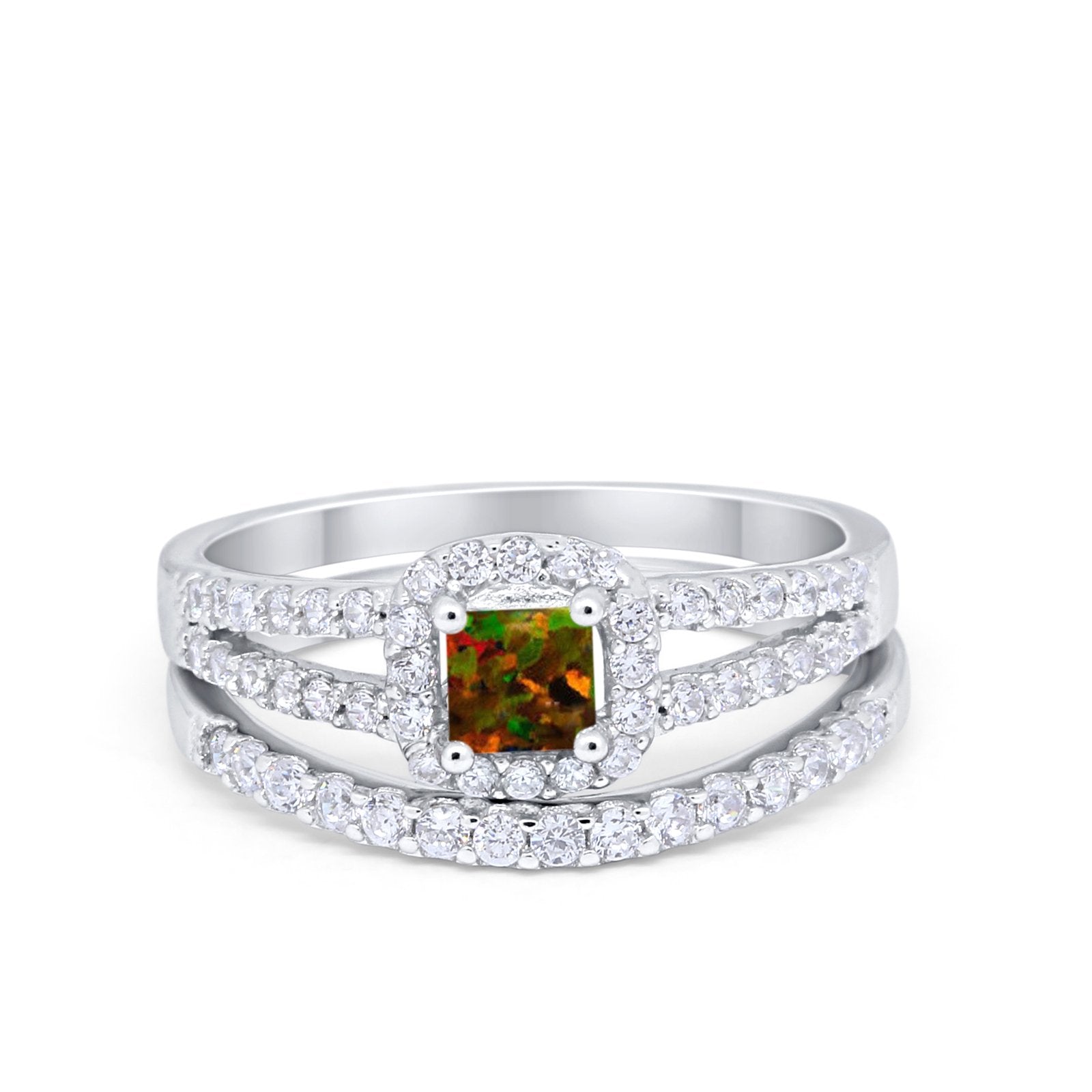 Halo Two Piece Engagement Ring Simulated Cubic Zirconia 925 Sterling Silver