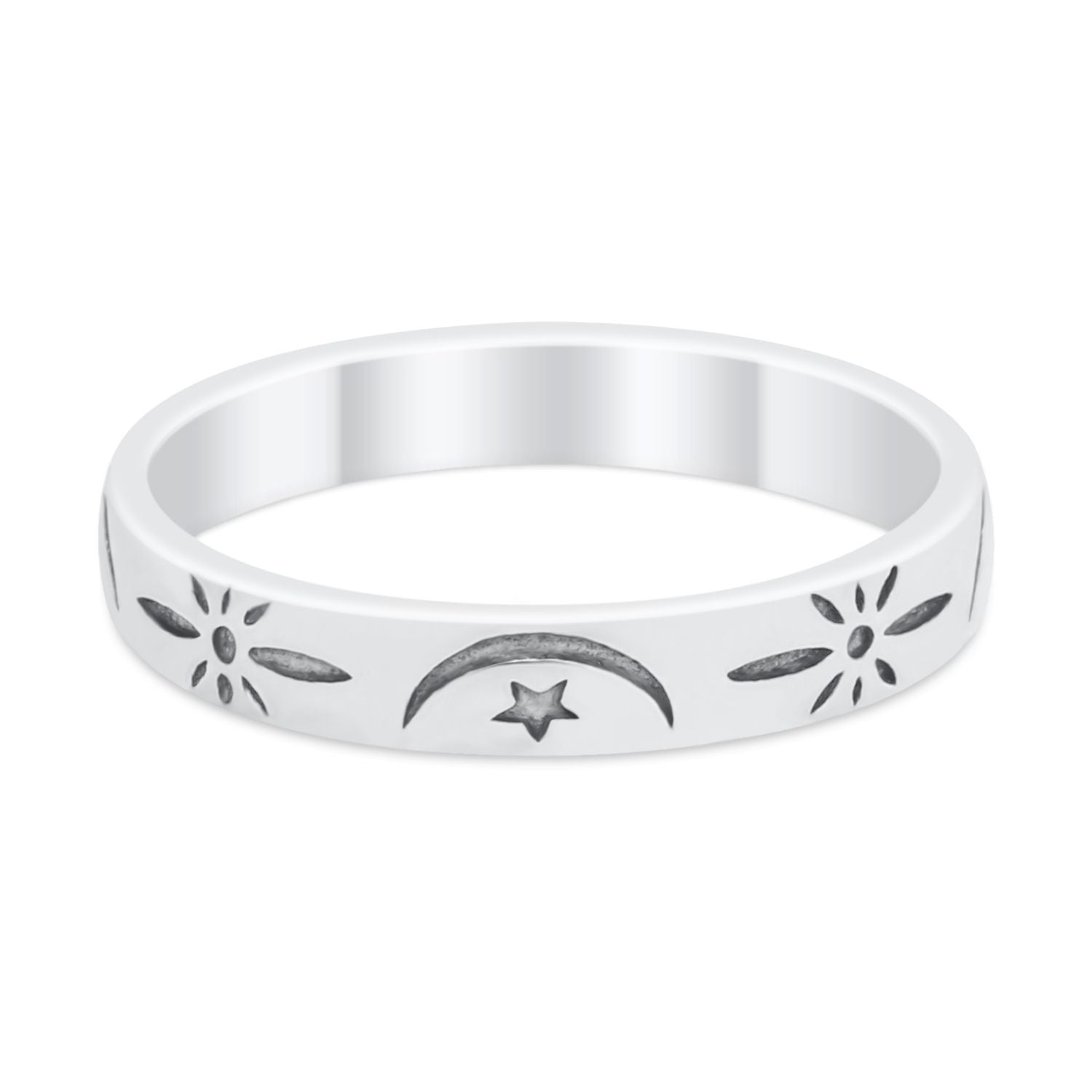 Moon Star Thumb Ring Wedding Bands Star Moon Band Round 925 Sterling Silver