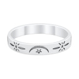 Moon Star Thumb Ring Wedding Bands Star Moon Band Round 925 Sterling Silver