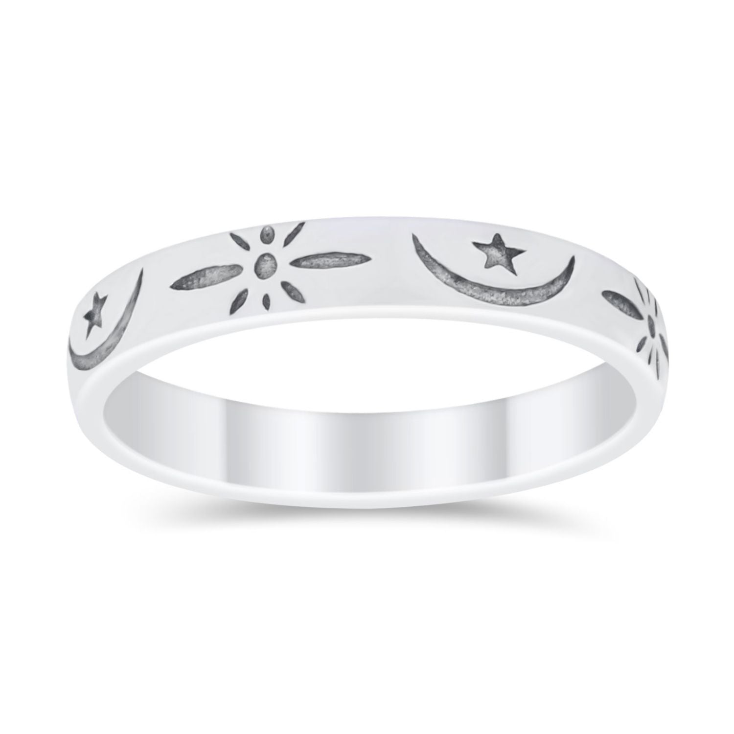 Moon Star Thumb Ring Wedding Bands Star Moon Band Round 925 Sterling Silver