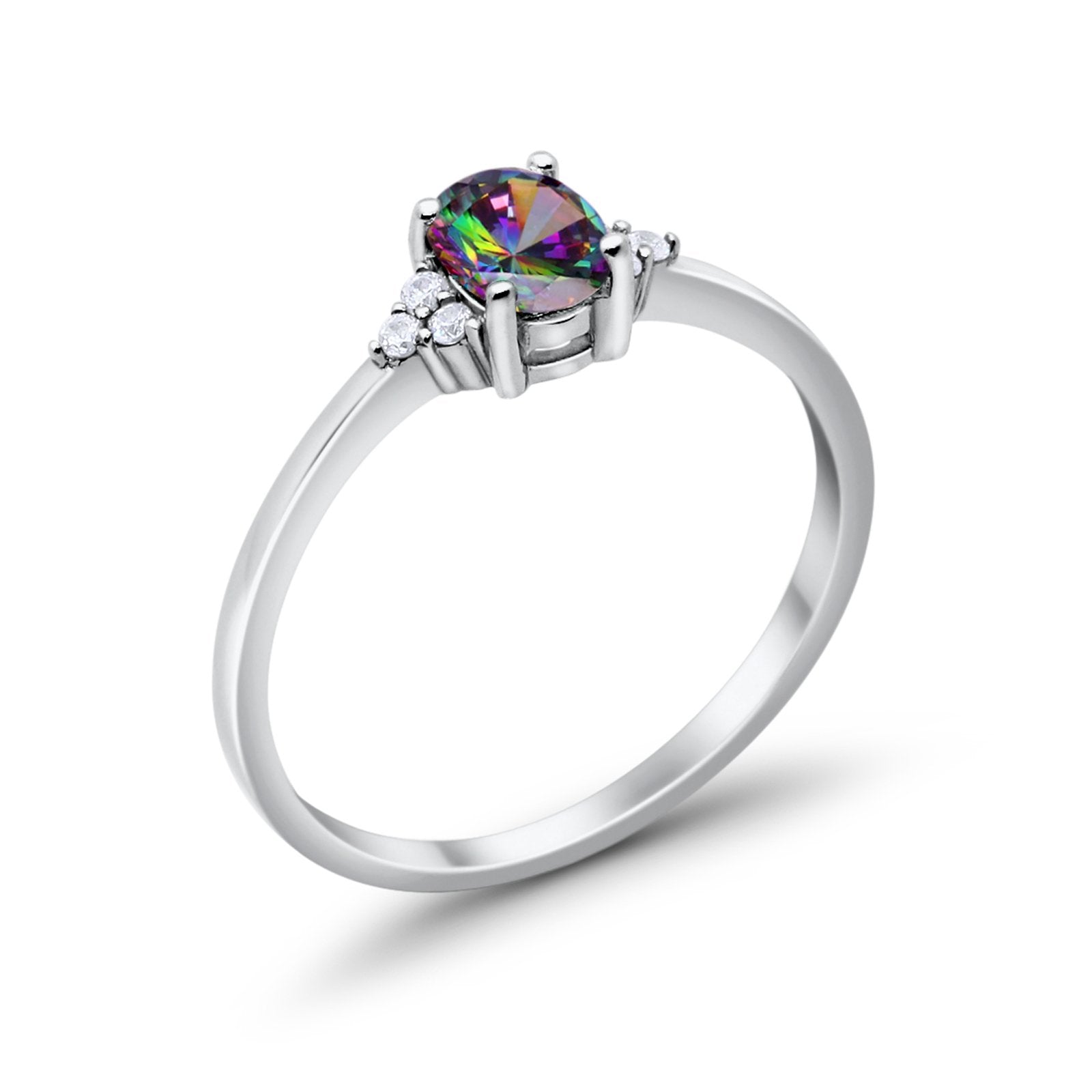 Oval Cut Wedding Ring Round Simulated Cubic Zirconia 925 Sterling Silver