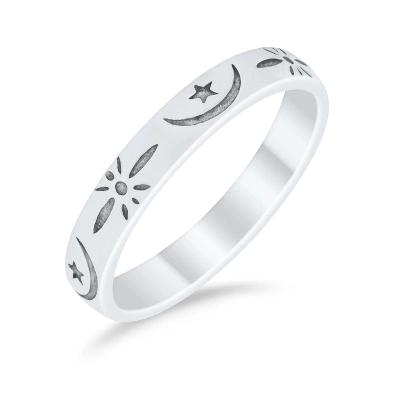 Moon Star Thumb Ring Wedding Bands Star Moon Band Round 925 Sterling Silver