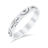Moon Star Thumb Ring Wedding Bands Star Moon Band Round 925 Sterling Silver
