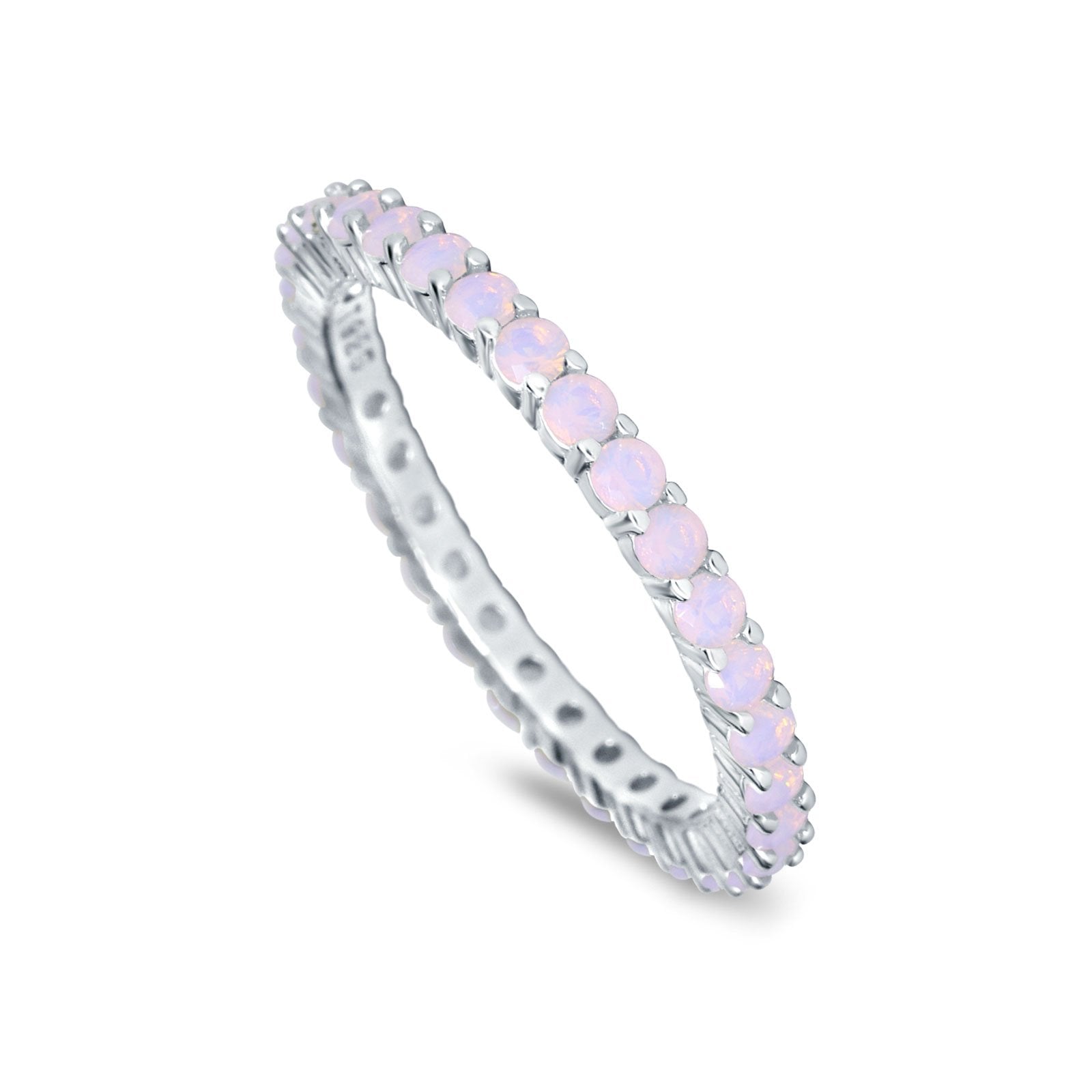 Full Eternity Stackable Engagement Ring Lab Created Opal 925 Sterling Silver