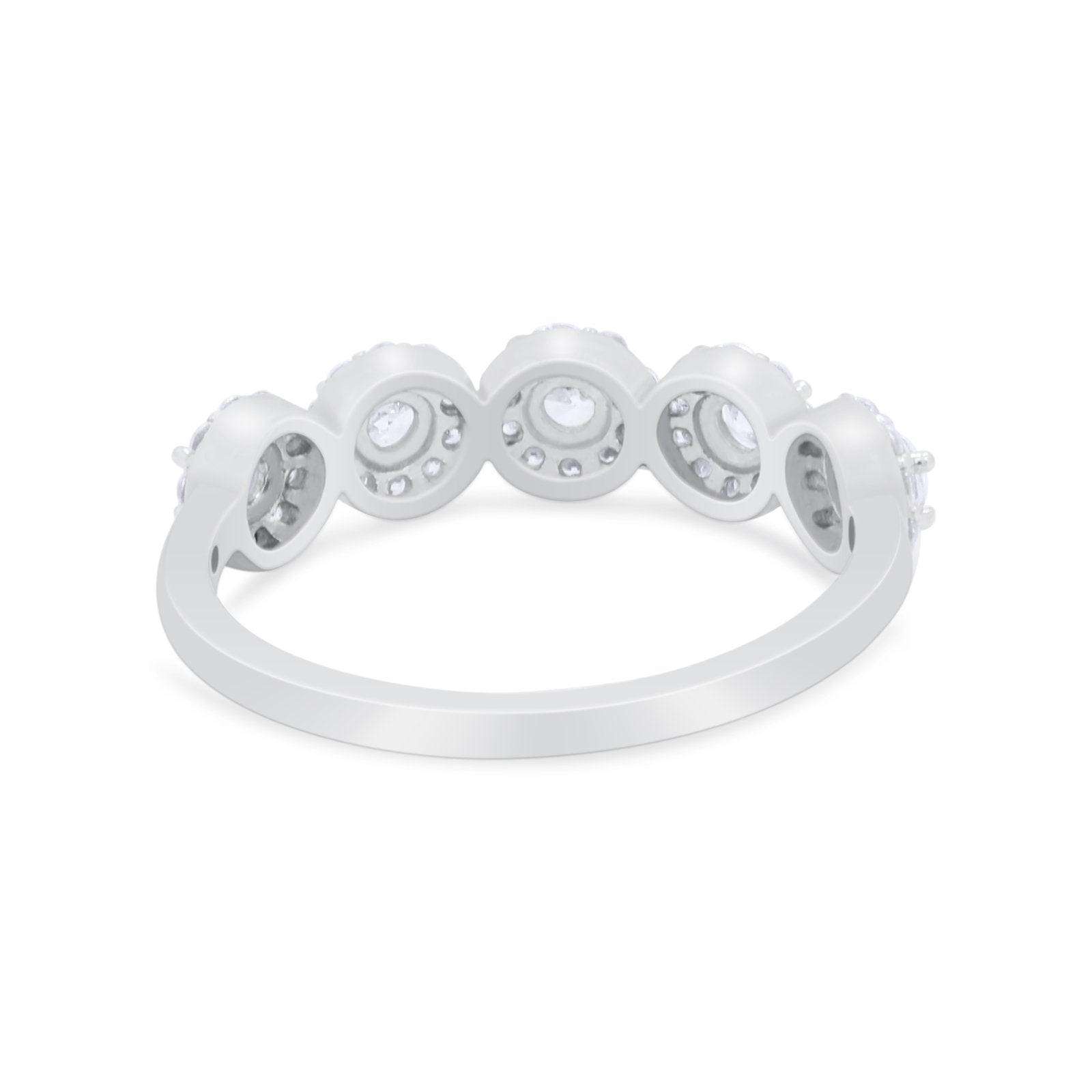 Half Eternity Band Round Cubic Zirconia 925 Sterling Silver 5-Stone Halo