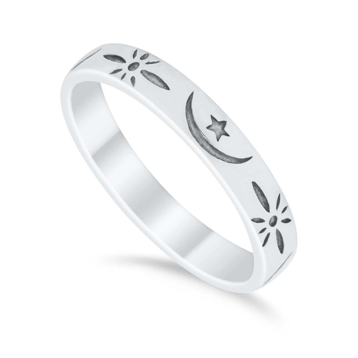 Moon Star Thumb Ring Wedding Bands Star Moon Band Round 925 Sterling Silver
