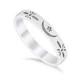 Moon Star Thumb Ring Wedding Bands Star Moon Band Round 925 Sterling Silver