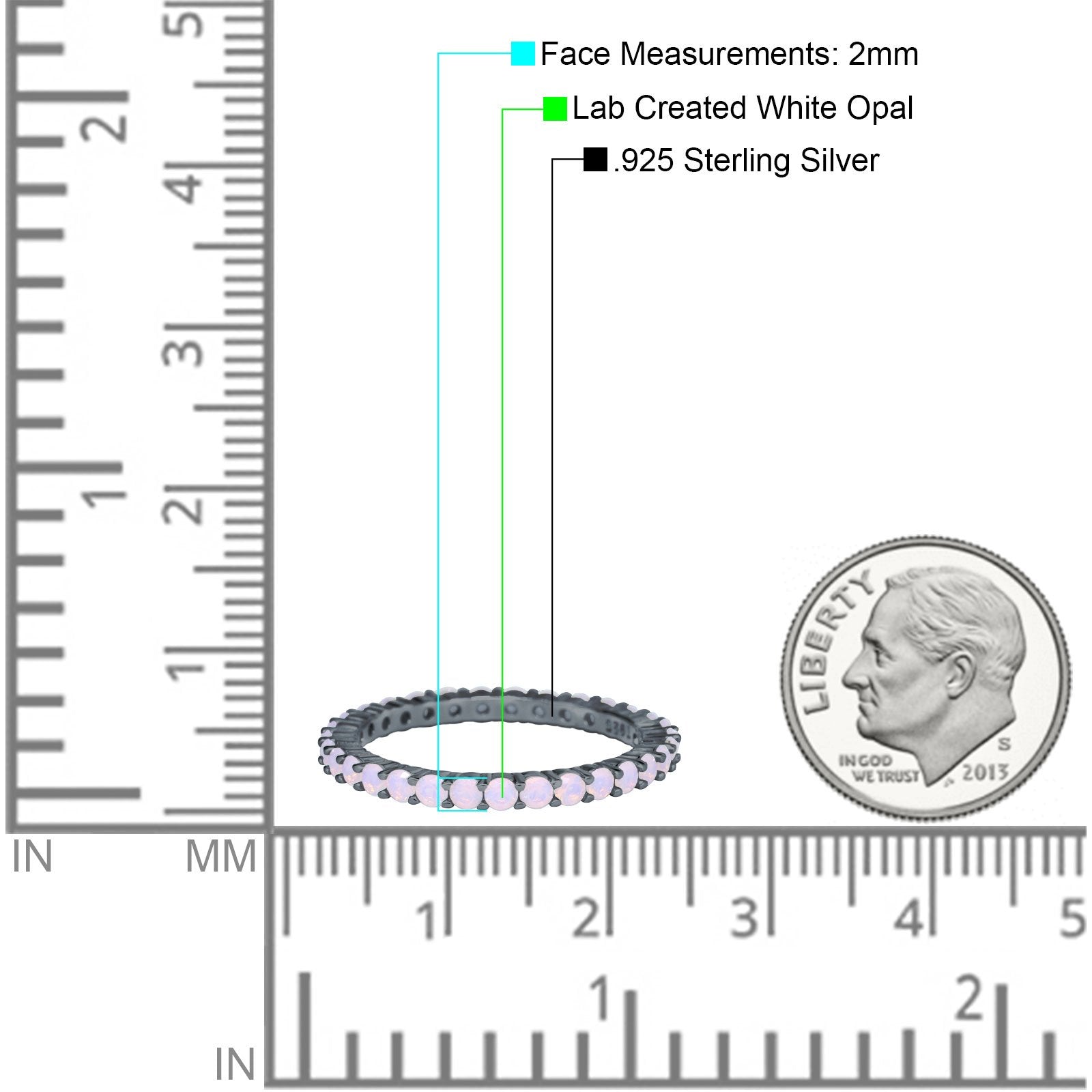 Full Eternity Stackable Engagement Ring Lab Created Opal 925 Sterling Silver