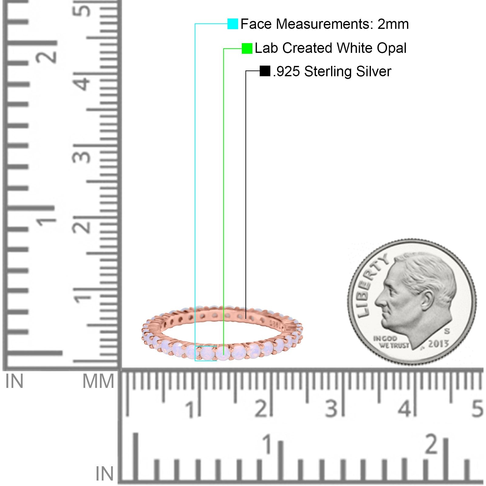Full Eternity Stackable Engagement Ring Lab Created Opal 925 Sterling Silver