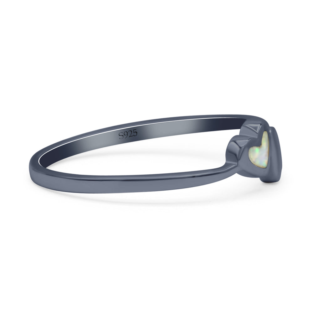 Art Deco Bridal Wedding Engagement Ring Heart Lab Created White Opal 925 Sterling Silver