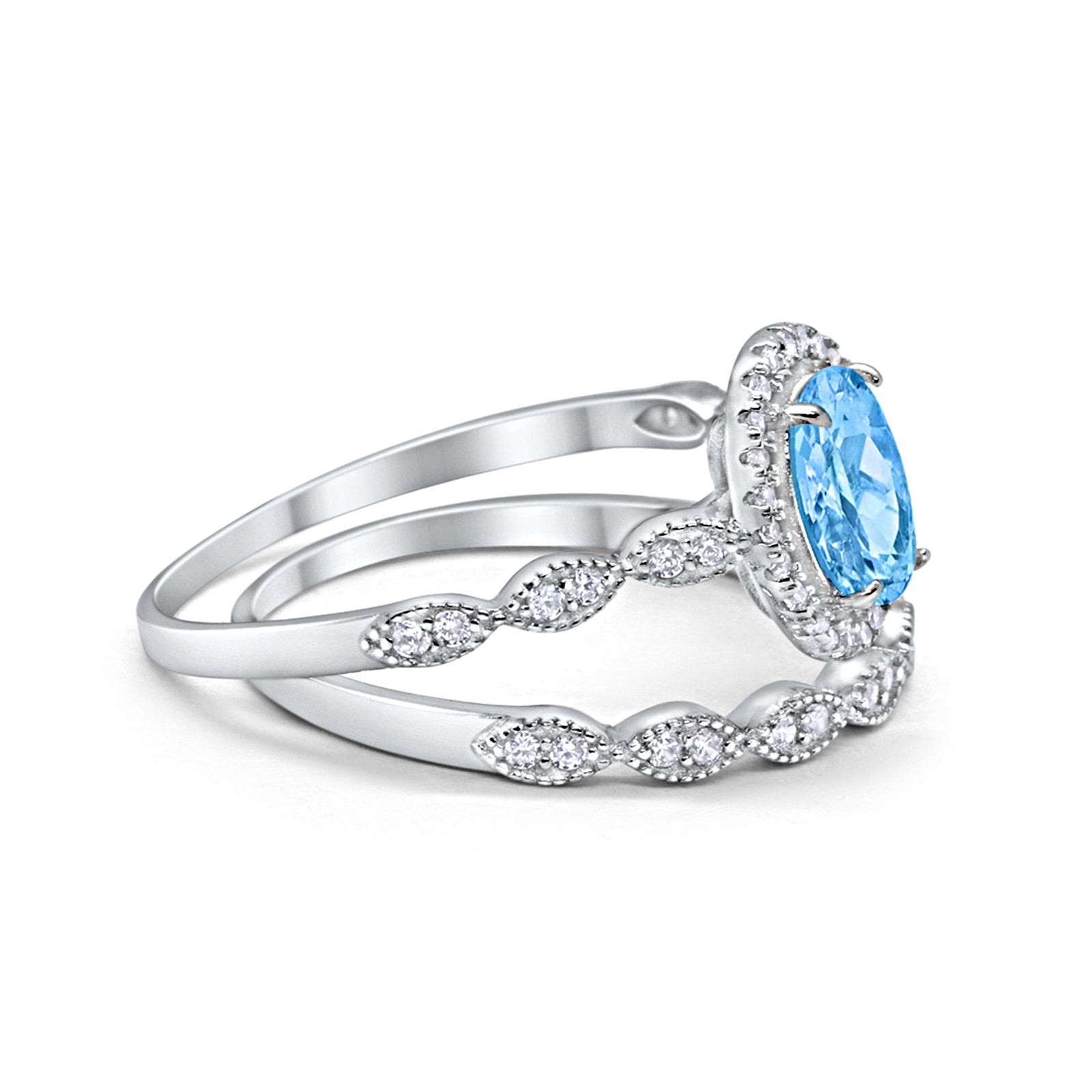 Halo Oval Bridal Wedding Set Ring Art Deco Oval Round Cubic Zirconia Solid 925 Sterling Silver Choose Color Size 4 to 12