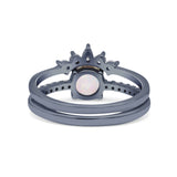 Two Piece Vintage Style Bridal Set Ring Band Round Lab Created White Opal Simulated CZ 925 Sterling Silver