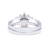 Two Piece Vintage Style Bridal Set Ring Band Round Lab Created White Opal Simulated CZ 925 Sterling Silver