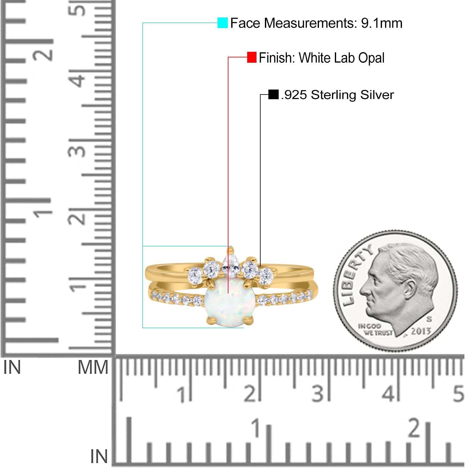 Two Piece Vintage Style Bridal Set Ring Band Round Lab Created White Opal Simulated CZ 925 Sterling Silver