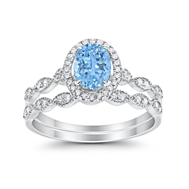 Halo Oval Bridal Wedding Set Ring Art Deco Oval Round Cubic Zirconia Solid 925 Sterling Silver Choose Color Size 4 to 12