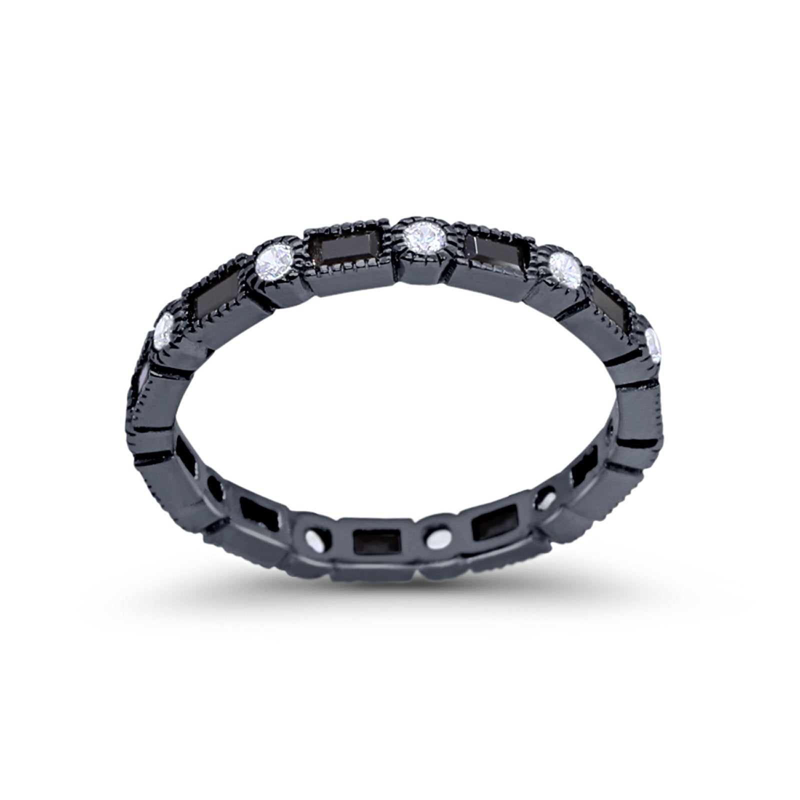 Art Deco Full Eternity Wedding Band Baguette Simulated CZ Ring 925 Sterling Silver