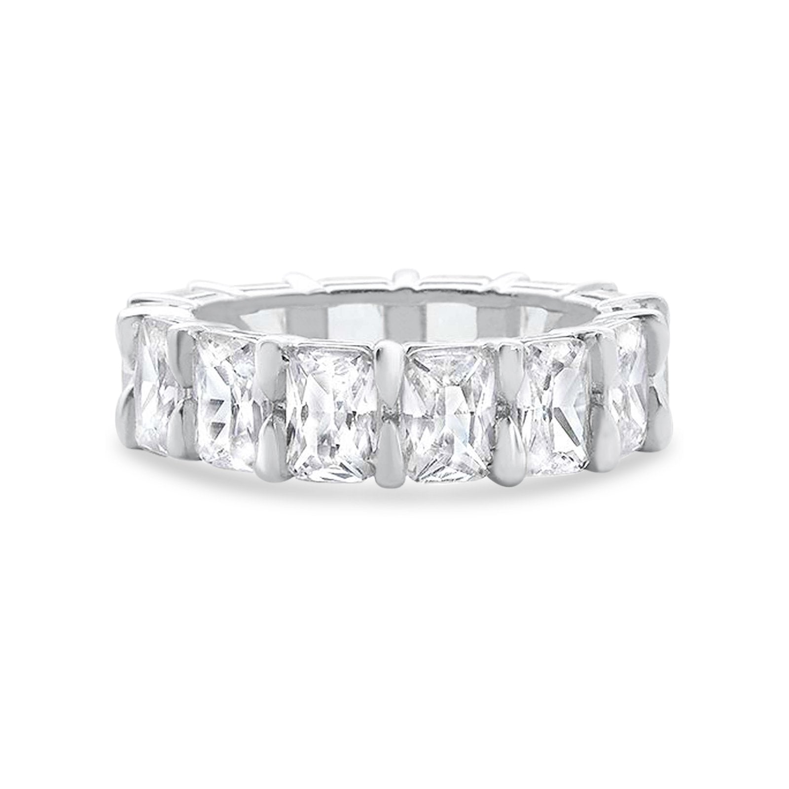 Eternity Stackable Wedding Ring Emerald Cut 925 Sterling Silver