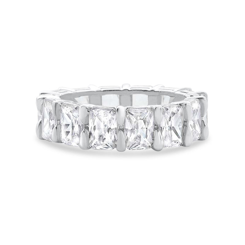Eternity Stackable Wedding Ring Emerald Cut 925 Sterling Silver