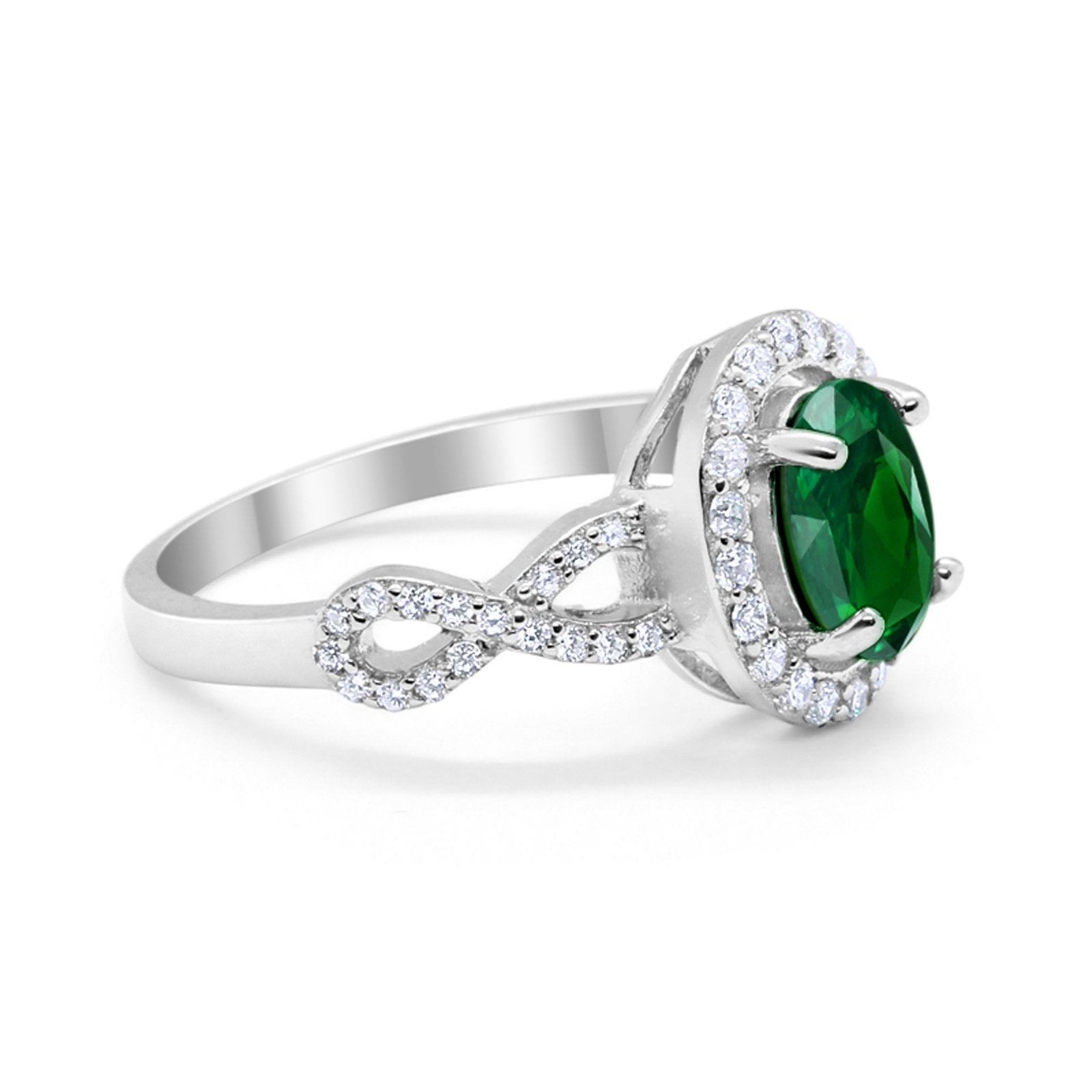 Infinity Art Deco Wedding Ring Oval Simulated Cubic Zirconia 925 Sterling Silver