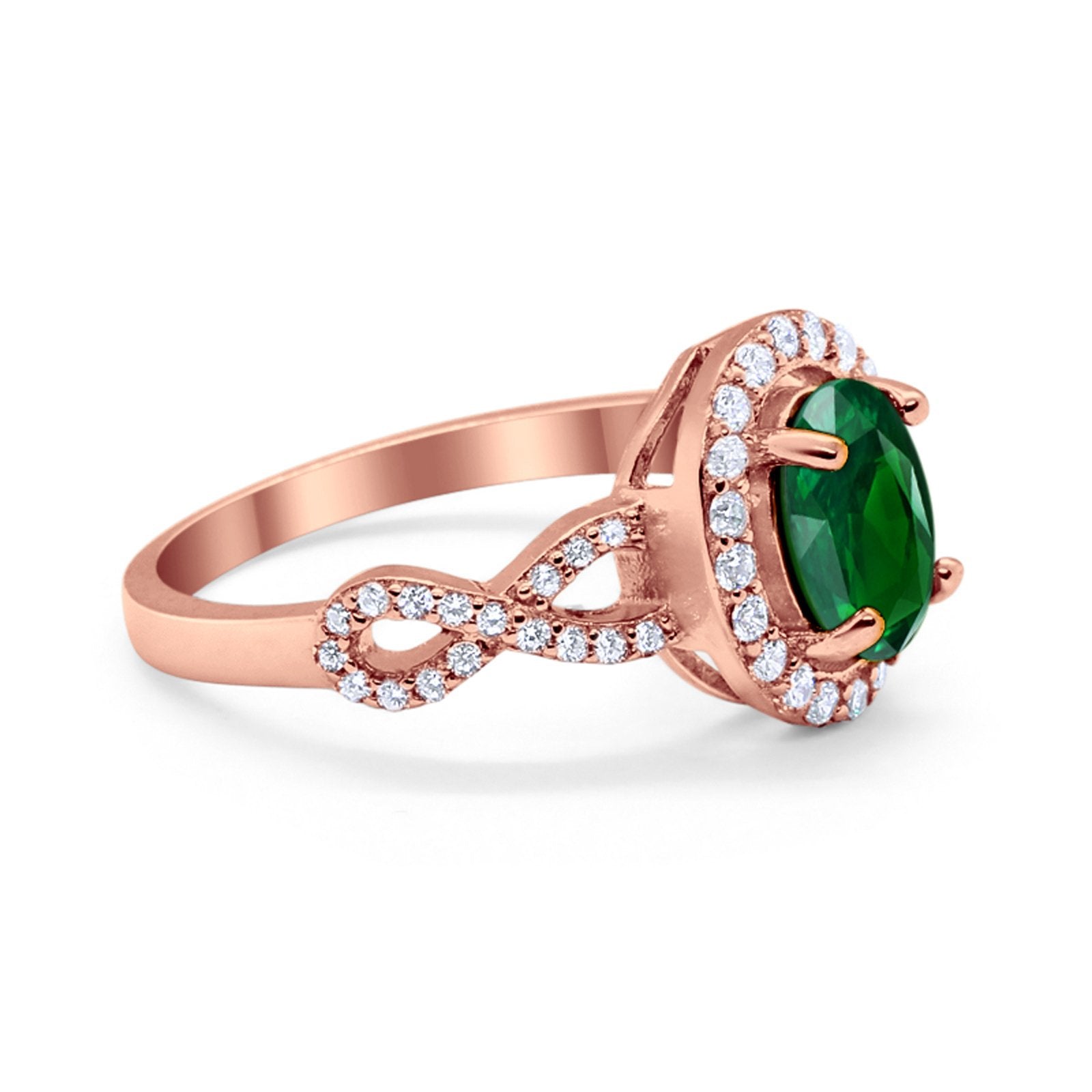 Infinity Art Deco Wedding Ring Oval Simulated Cubic Zirconia 925 Sterling Silver