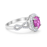 Infinity Art Deco Wedding Ring Oval Simulated Cubic Zirconia 925 Sterling Silver