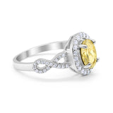 Infinity Art Deco Wedding Ring Oval Simulated Cubic Zirconia 925 Sterling Silver