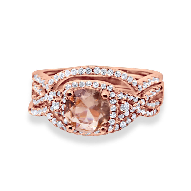 Halo Wedding Trio Piece Ring Simulated Cubic Zirconia 925 Sterling Silver