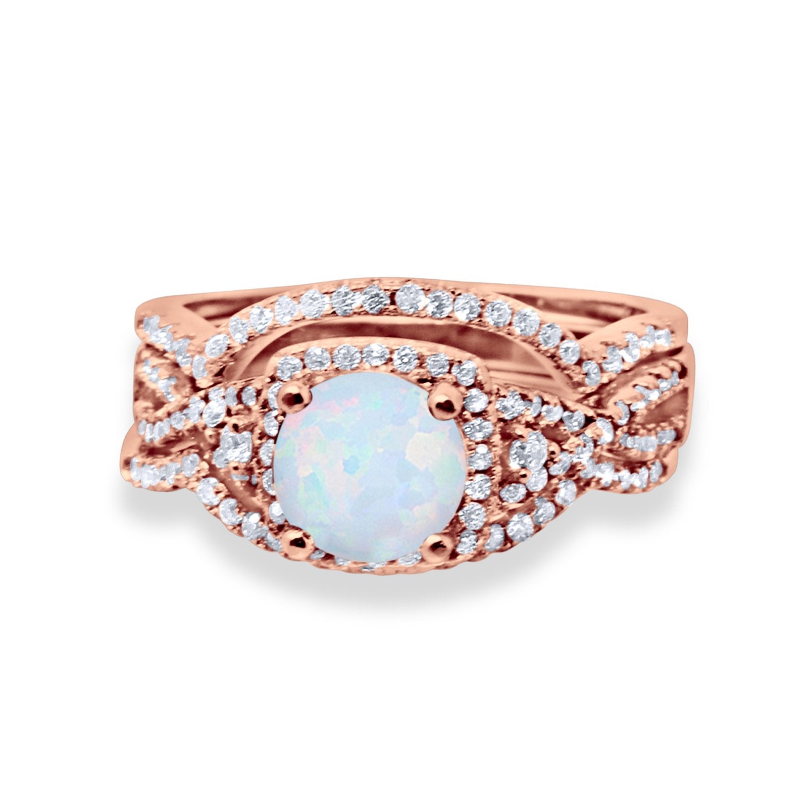 Halo Wedding Trio Piece Ring Simulated Cubic Zirconia 925 Sterling Silver