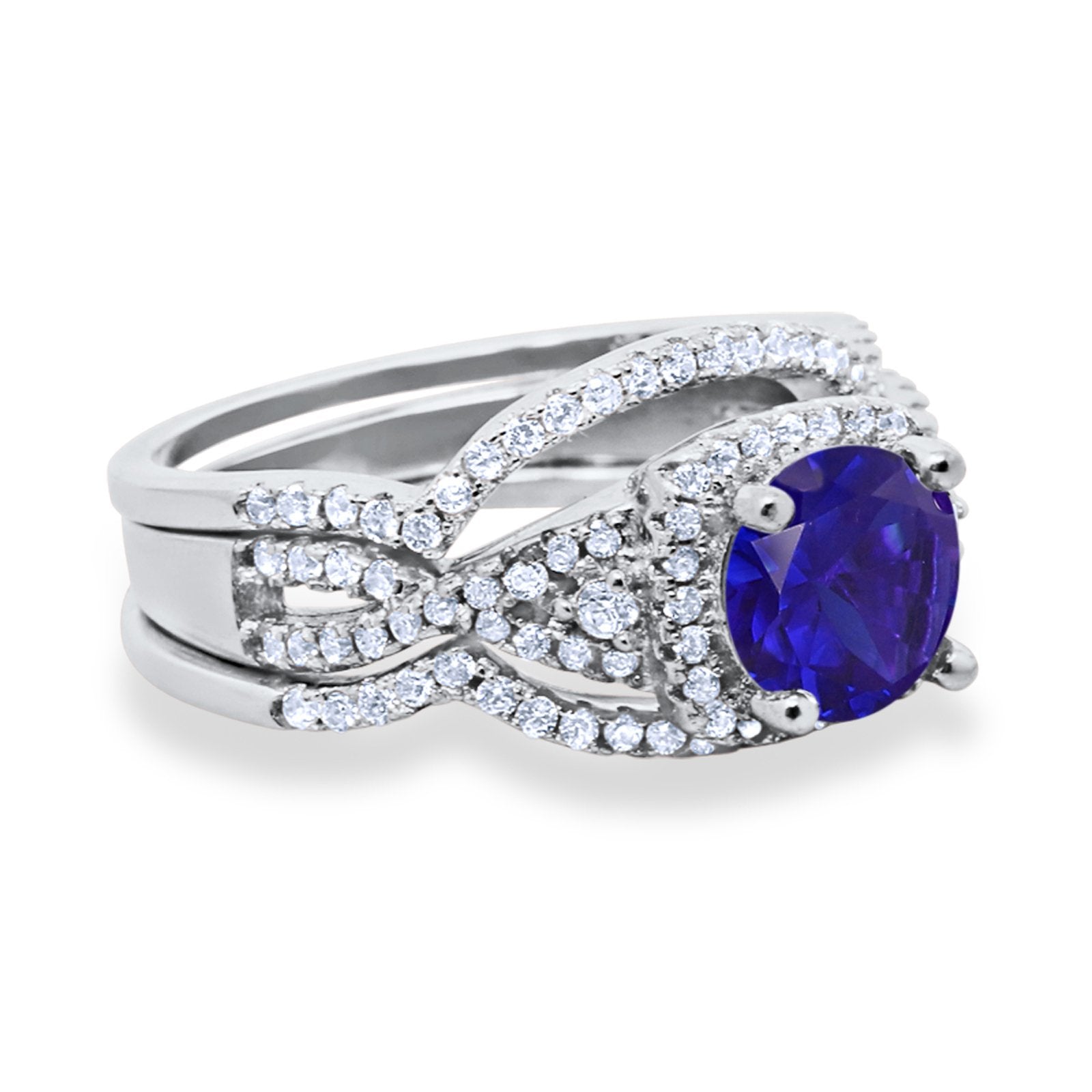 Halo Wedding Trio Piece Ring Simulated Cubic Zirconia 925 Sterling Silver